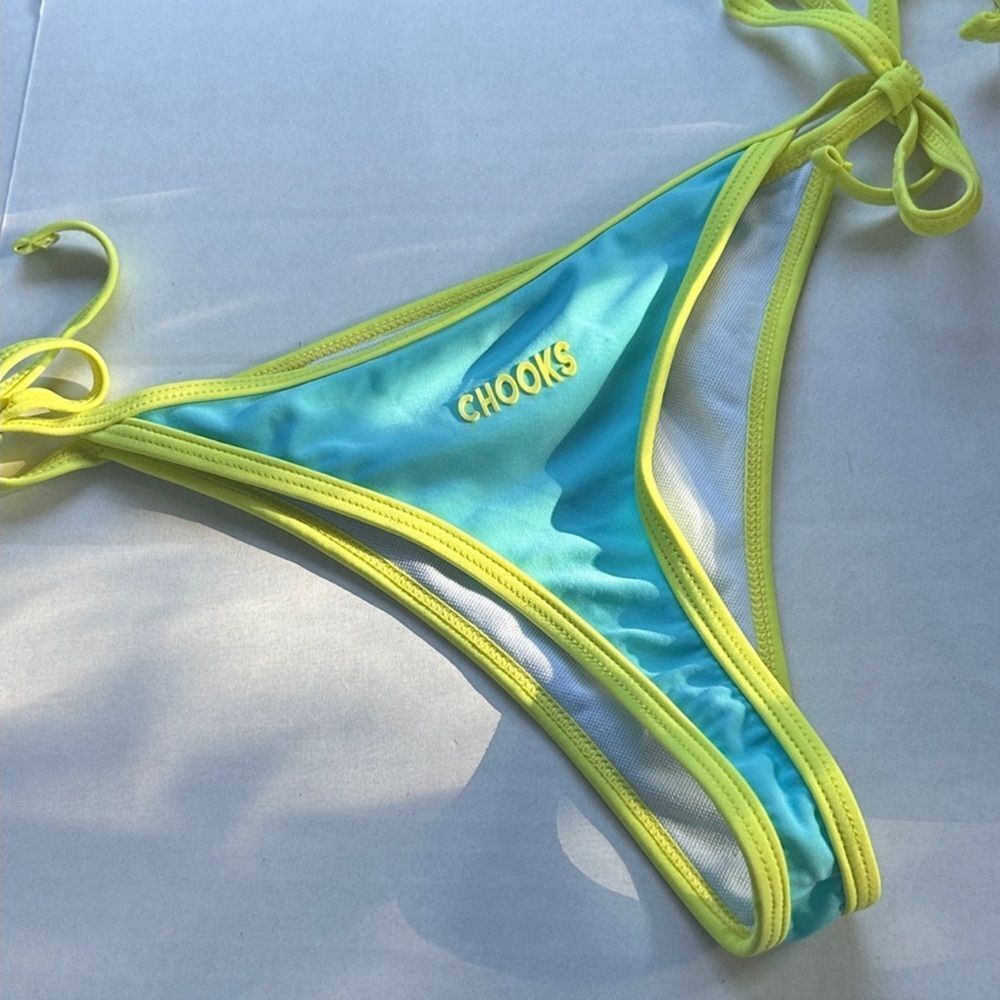 NWOT Rare Boutine LA | Chooks LA | Blue & Neon Yellow String & Fitted Bikini Set - Picture 7 of 9